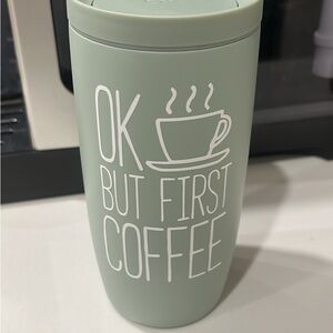 Mint Green Travel Mug with Coffee Design